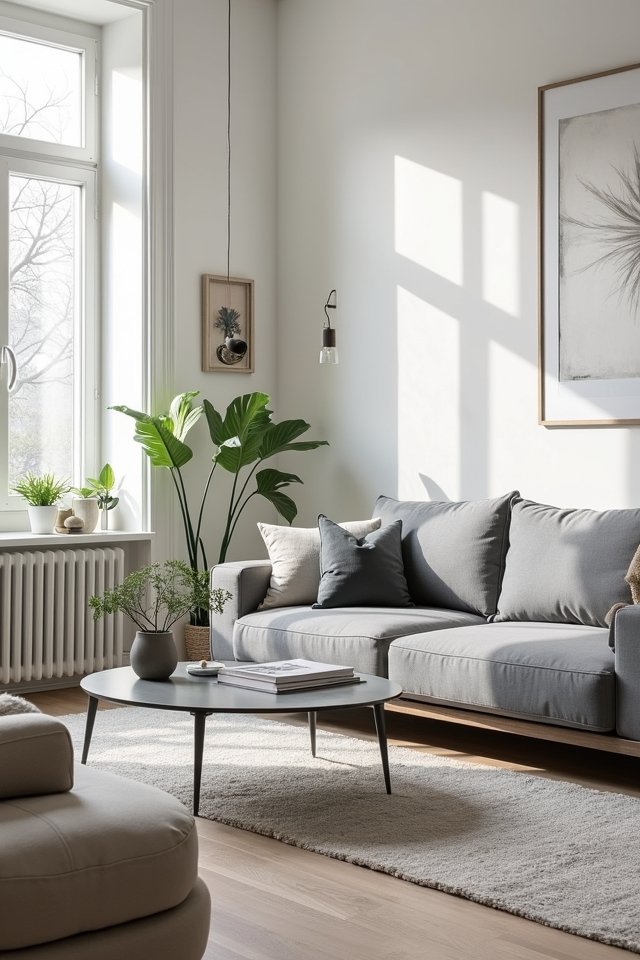 grey couch minimalist elegance
