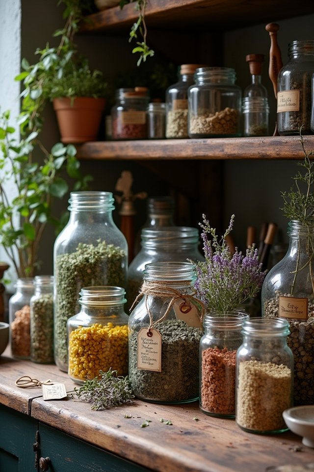 herbs in whimsical jars