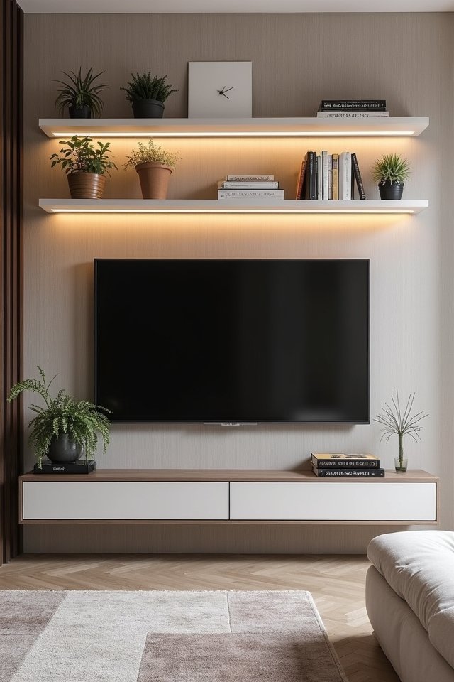 illuminated floating shelf decor