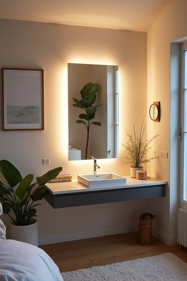 illuminated mirrors enhance decor