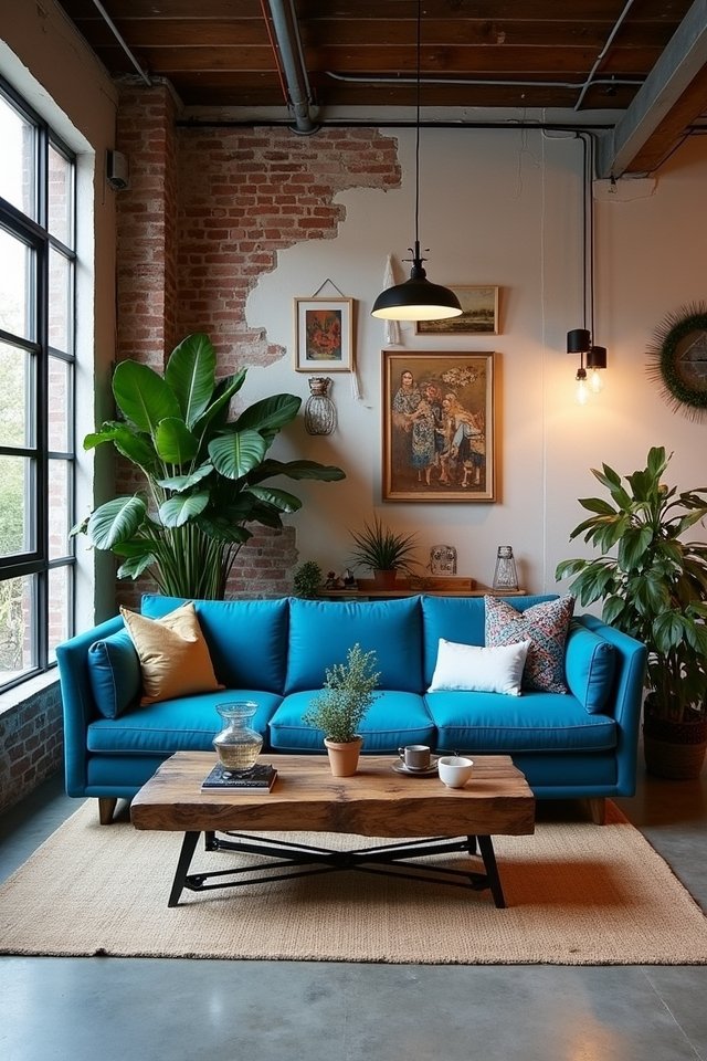 industrial chic blue sofas