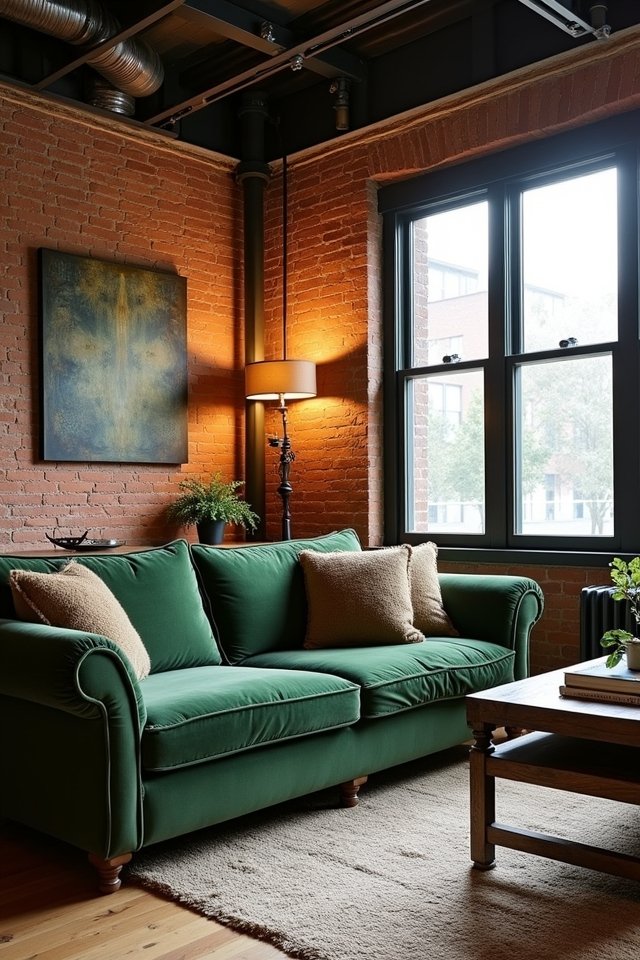 industrial green velvet sofa