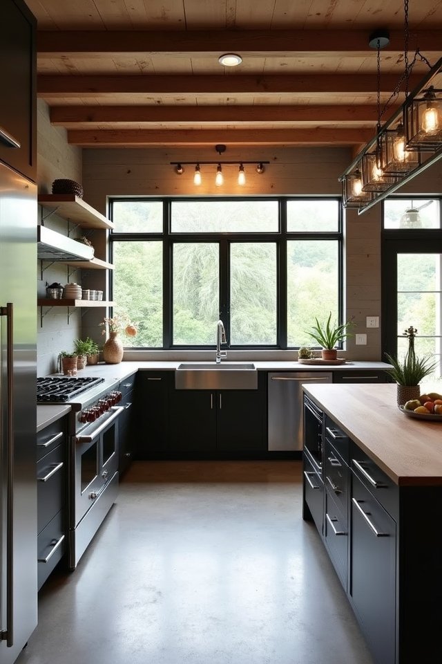 industrial kitchen with greenery
