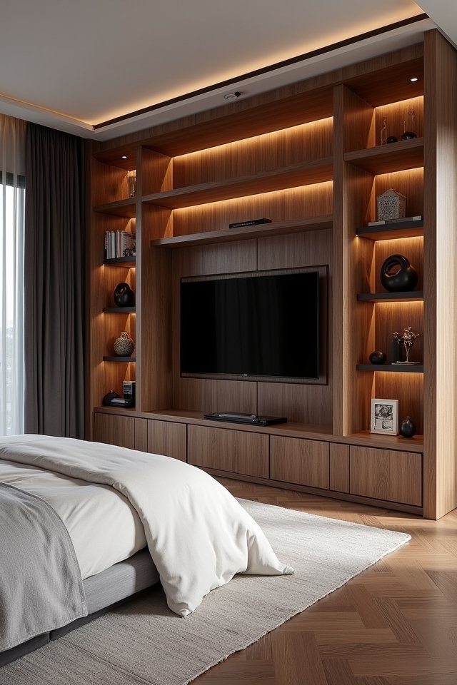 integrated wooden shelving design
