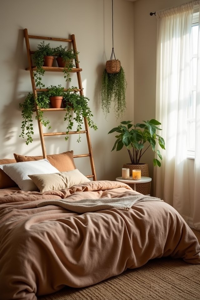 ladder shelf with potted vines