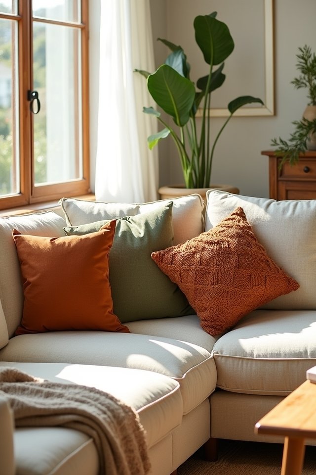 layer earthy throw pillows
