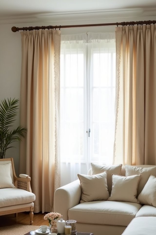 layered beige curtains elegance