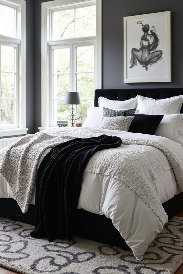 layered black and white textiles
