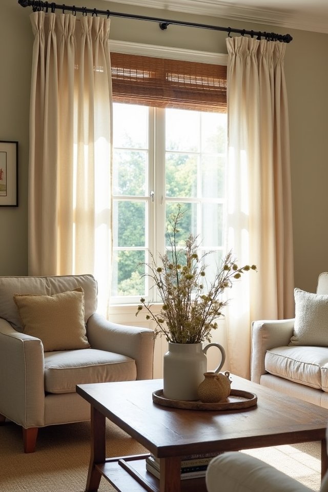 layered blinds and curtains