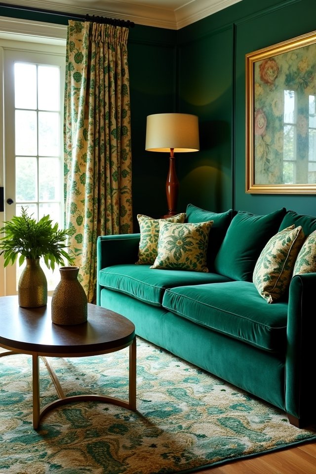 layered emerald and gold decor