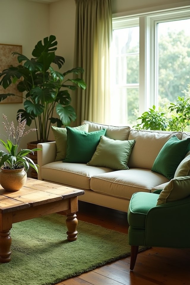 layered green living room