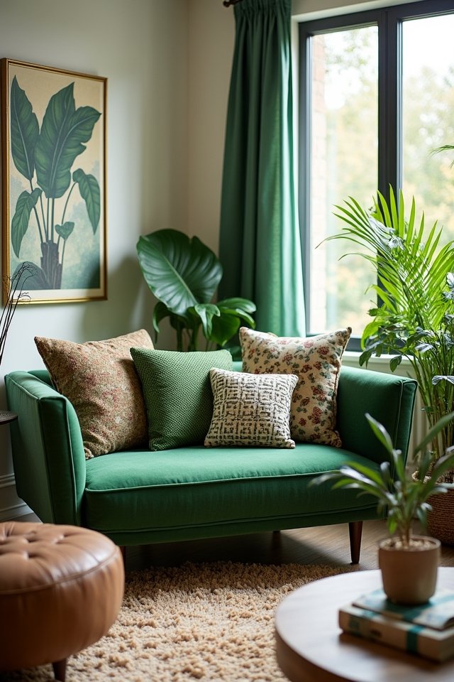 layered green sofa decor