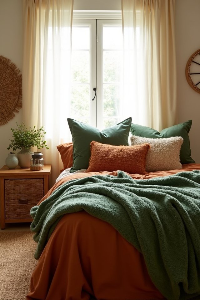 layered green textured throws