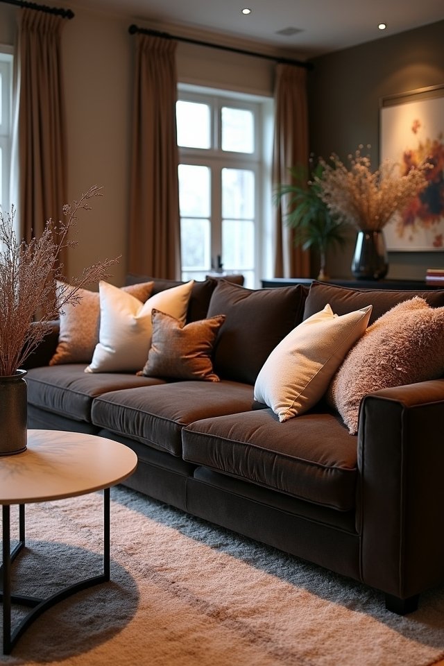 layered pillows and throws