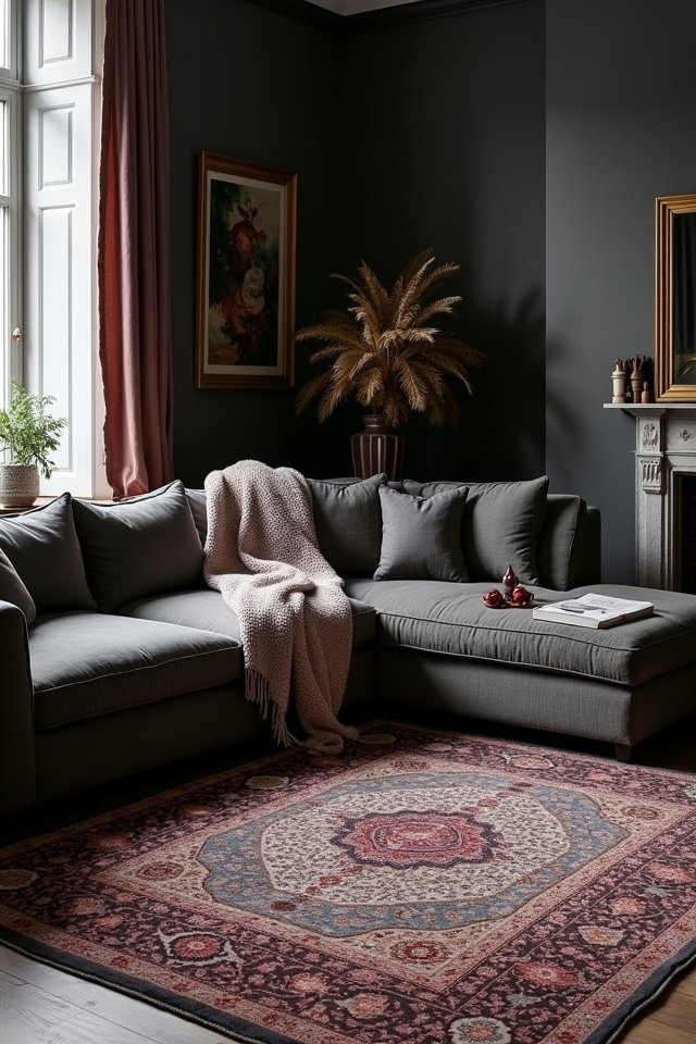 layered rugs create coziness