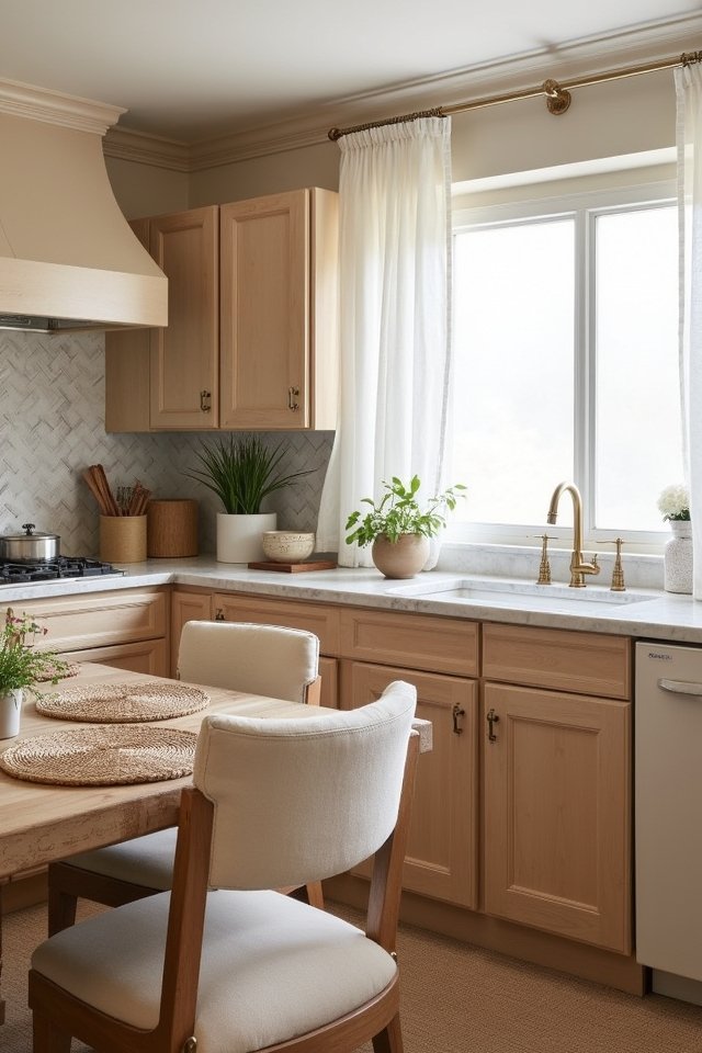 layered textures enhance kitchen