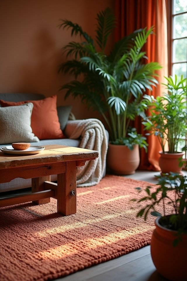 layering terracotta area rugs