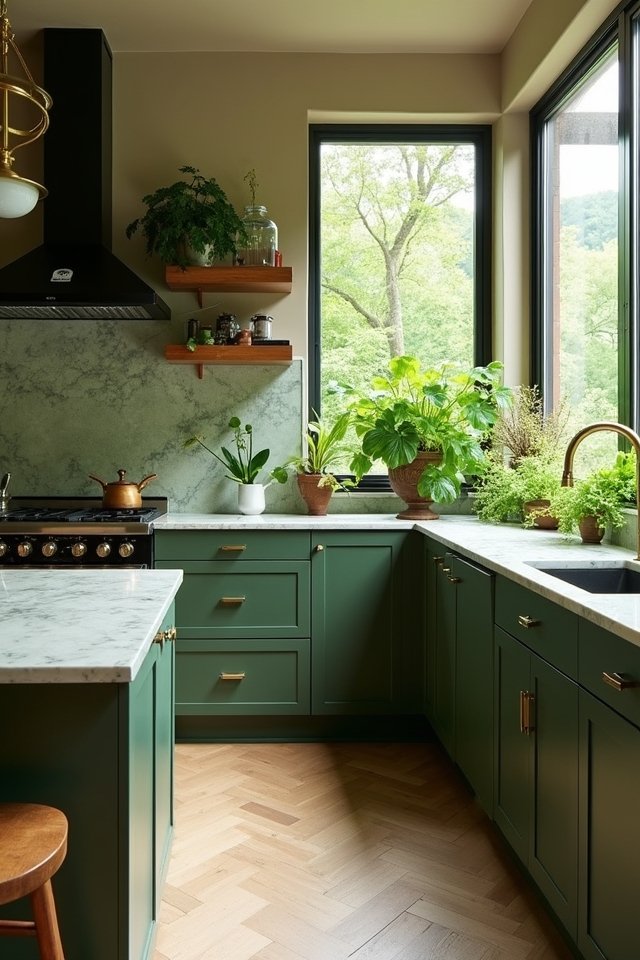 lush earthy green kitchen
