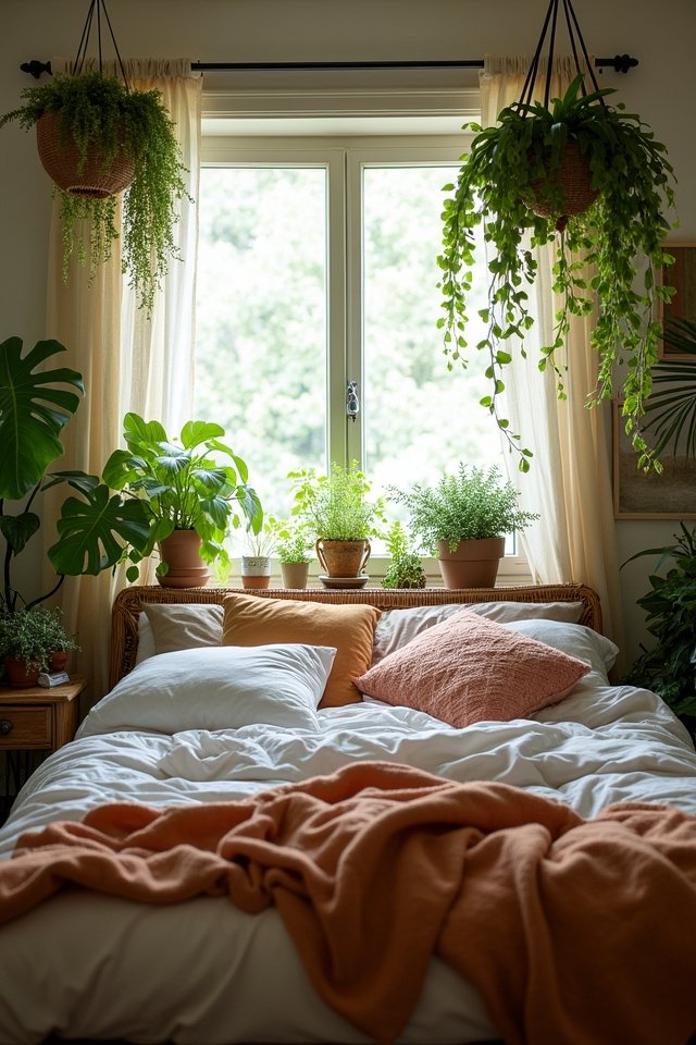 lush plants enhance bedroom ambiance