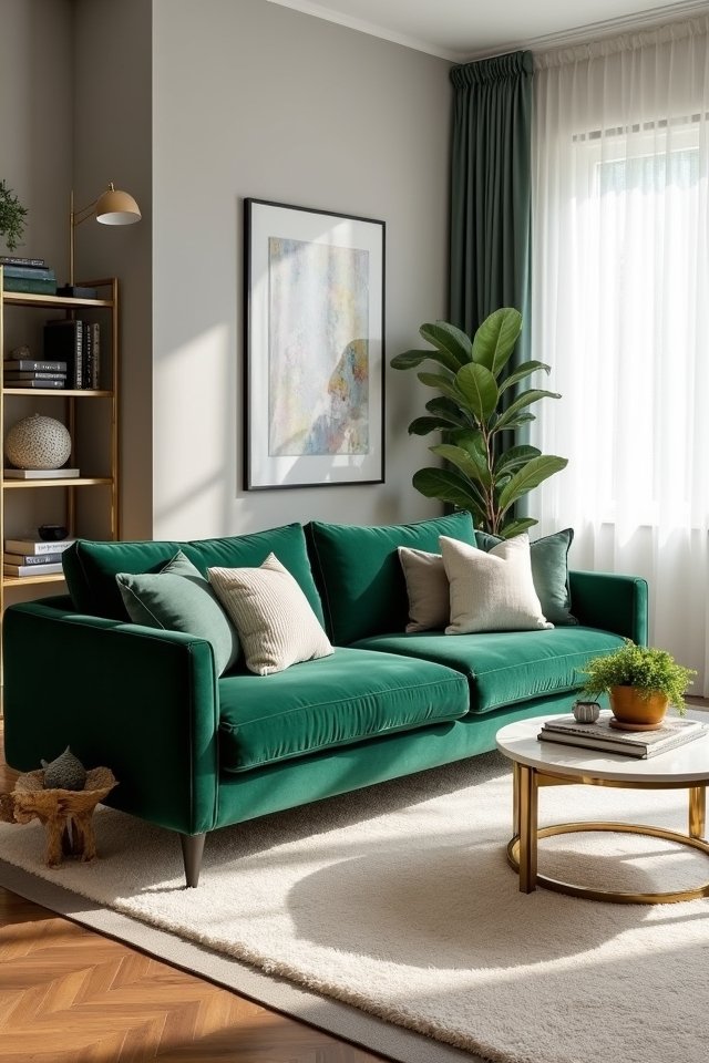 luxe emerald velvet sofa
