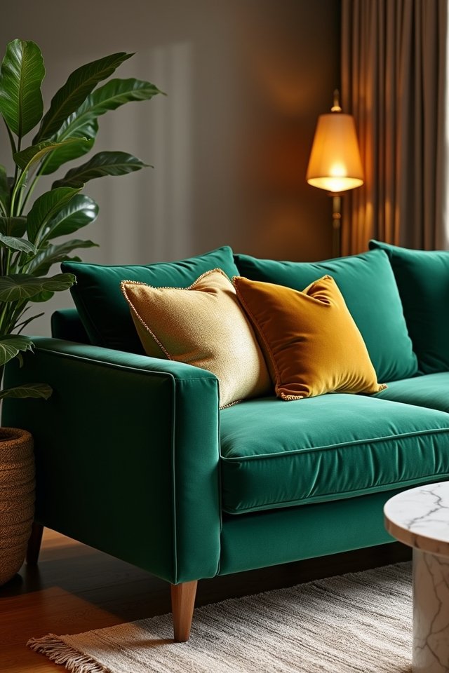 luxe green velvet sofa