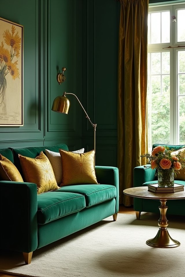 luxurious green gold pillows