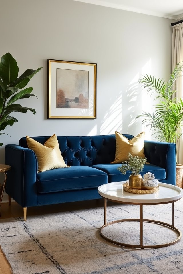 luxurious velvet navy sofa