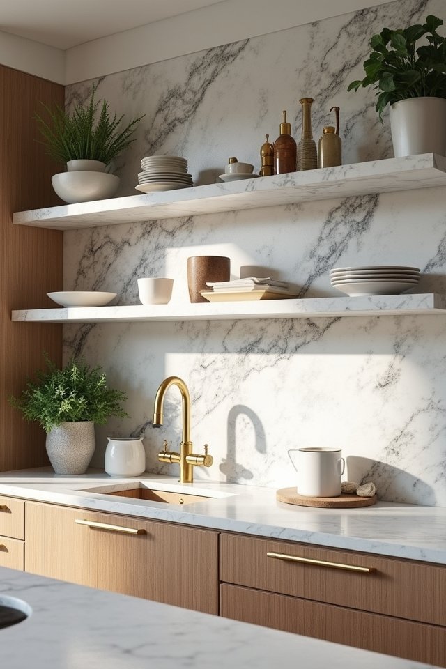 marble shelving adds sophistication