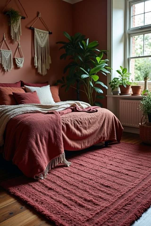 maroon rugs enhance cozy aesthetics