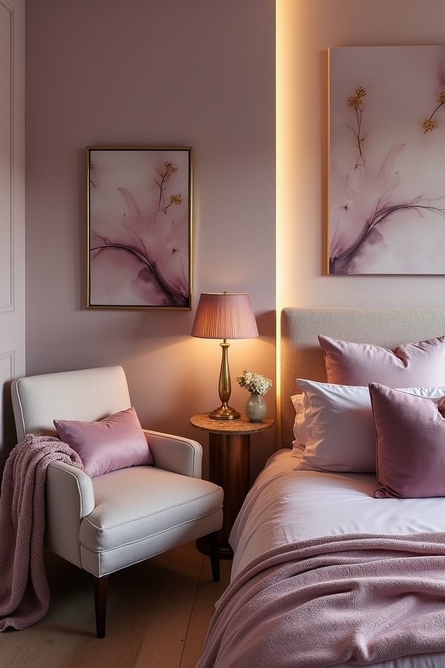 mauve enhances bedroom decor