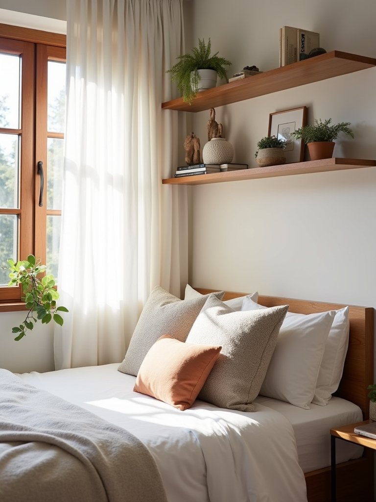 maximize space with floating shelves