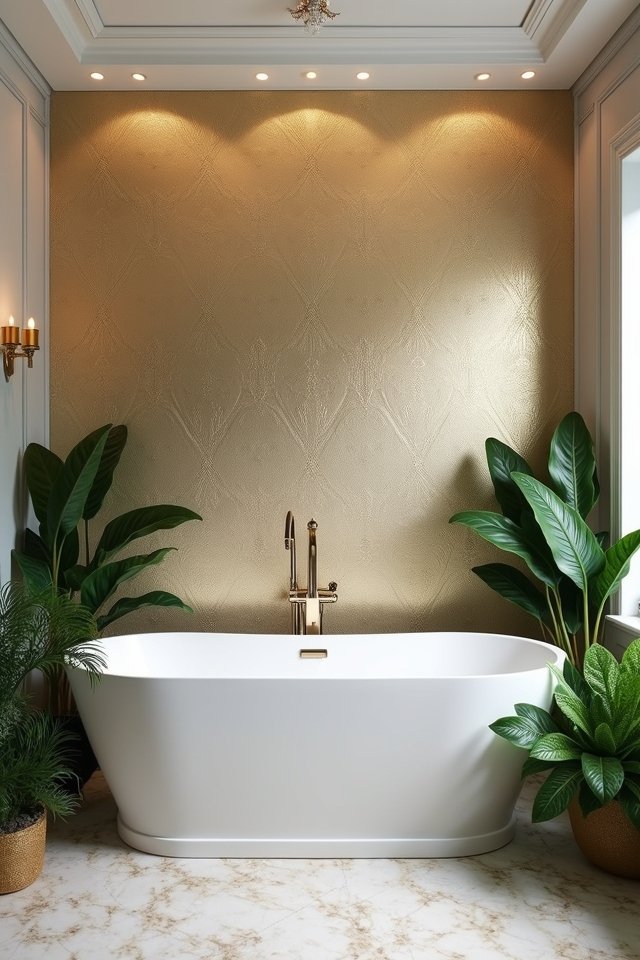 metallic wallpaper bathroom transformation