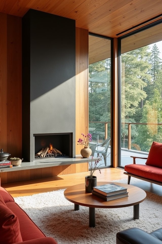 mid century modern fireplace design