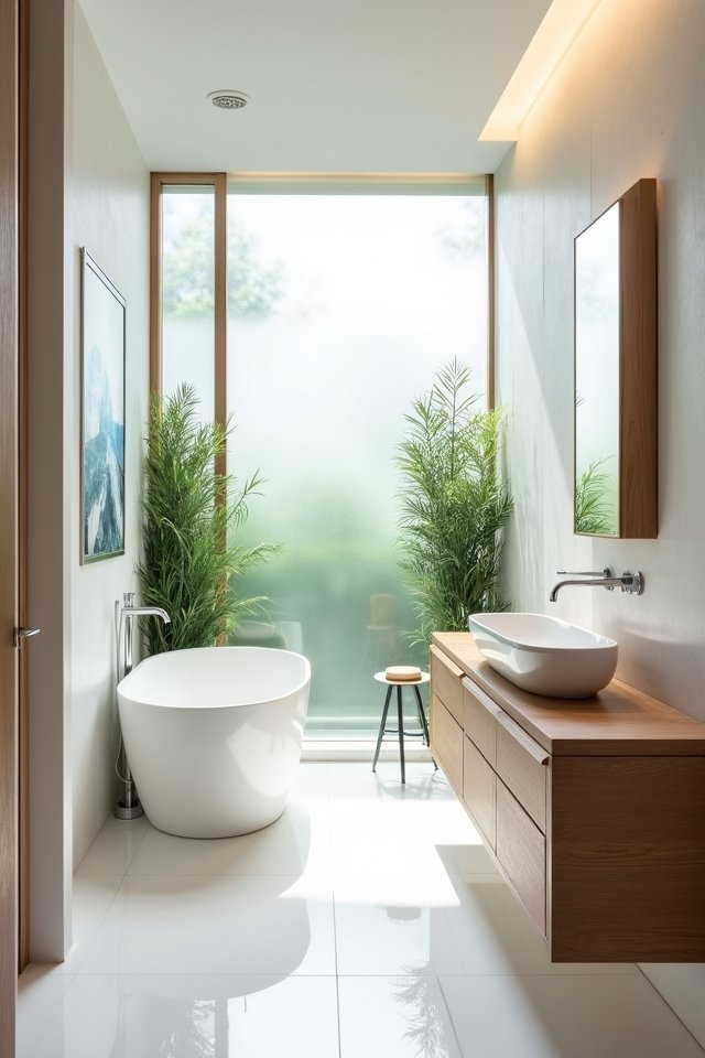 minimalist bathroom with wood