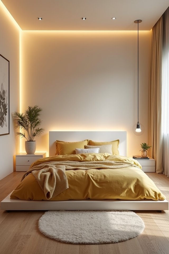 minimalist bedroom with gold