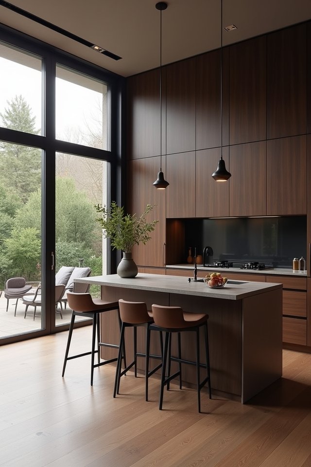 minimalist dark brown kitchen