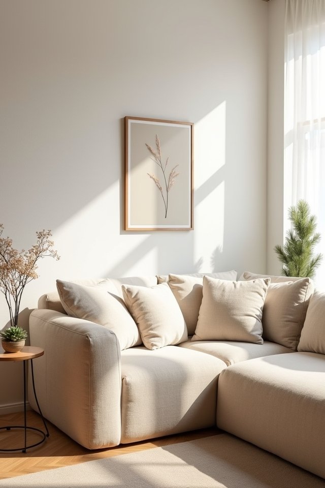 minimalist sofa vibrant pillows