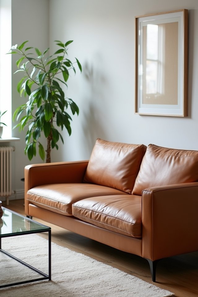 minimalist tan leather sofas