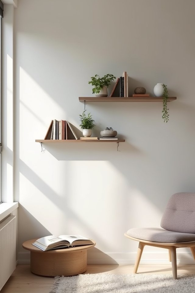 minimalist wall mounted book ledges