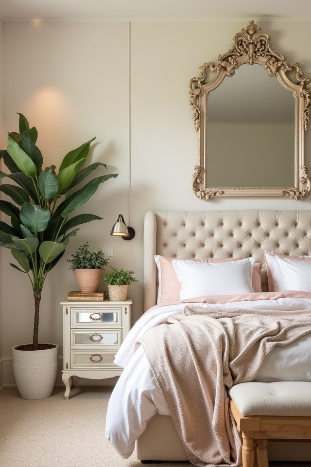 mirrored accents enhance bedrooms