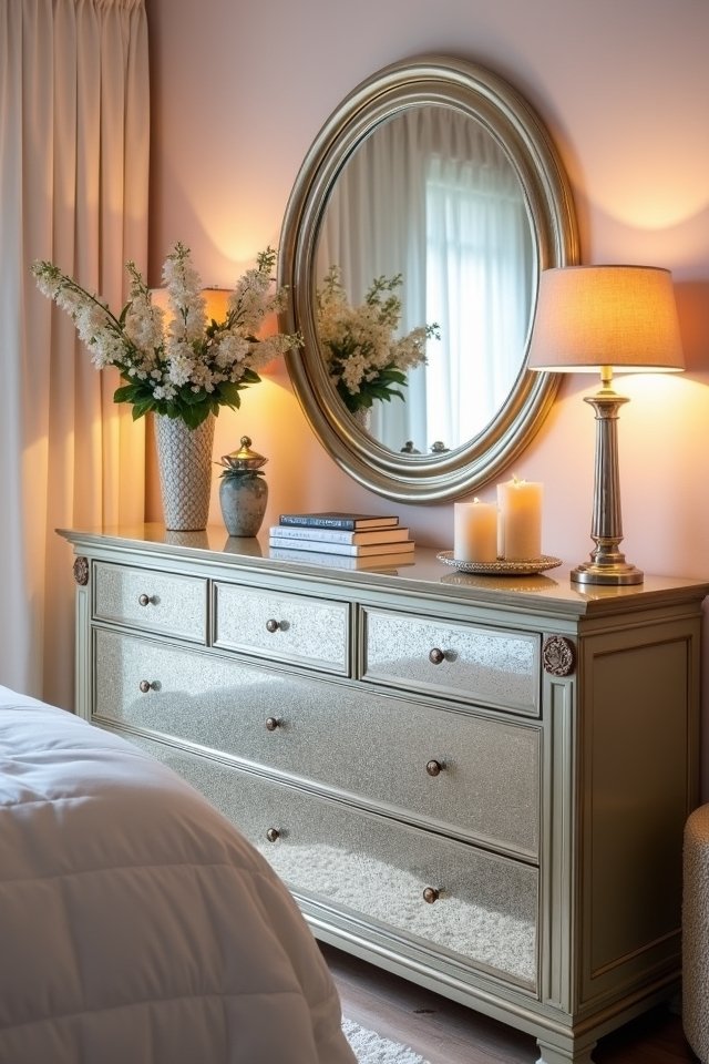 mirrored furniture adds elegance