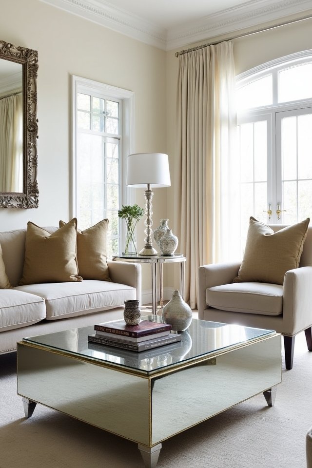 mirrored furniture enhances decor