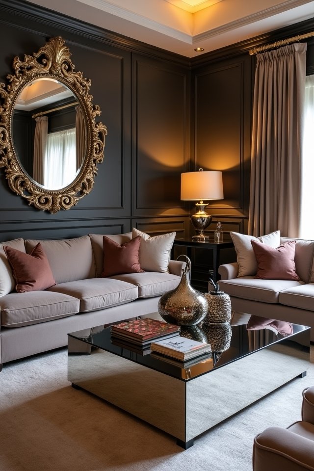 mirrored furniture enhances elegance