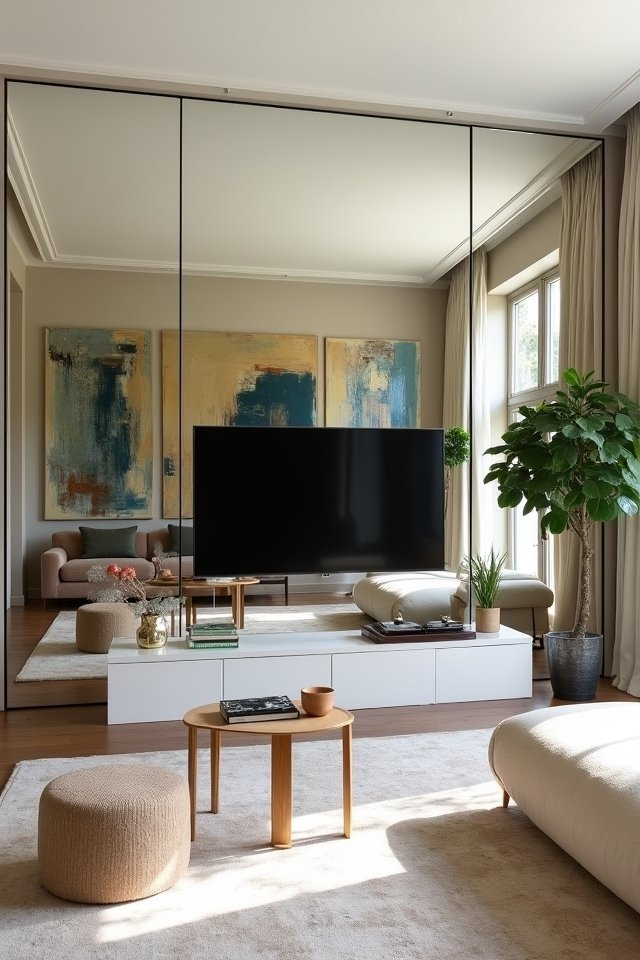 mirrored walls create spaciousness
