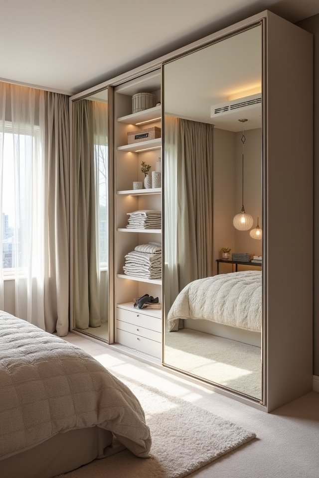 mirrored wardrobe enhances space