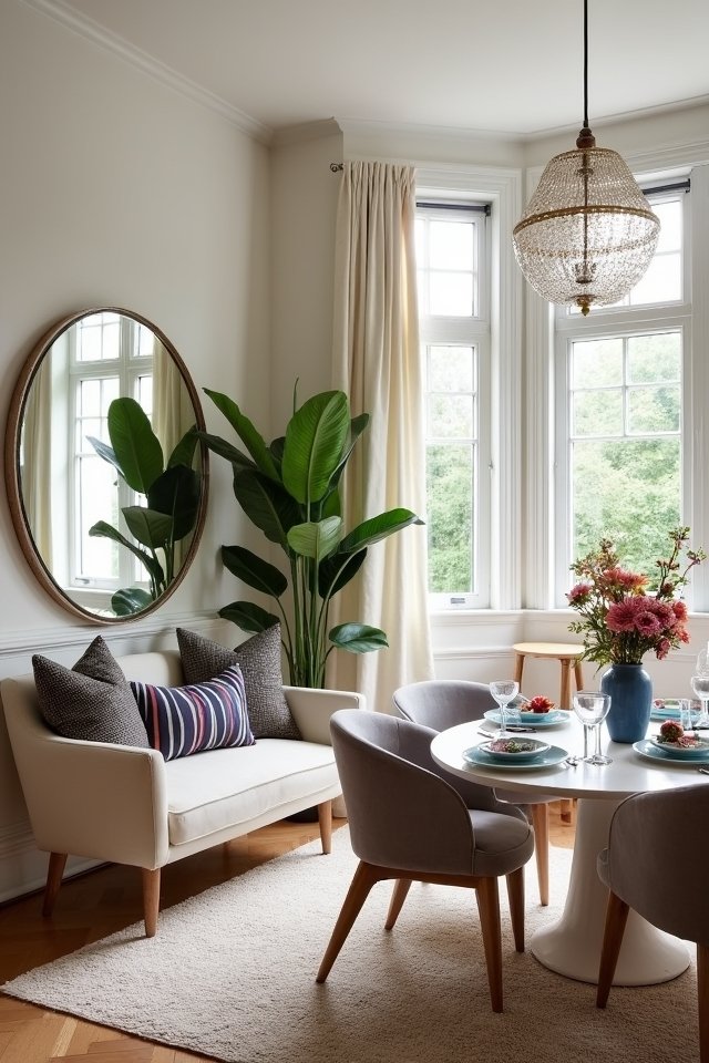 mirrors enhance dining space