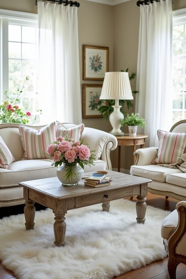mixing striped floral fabrics