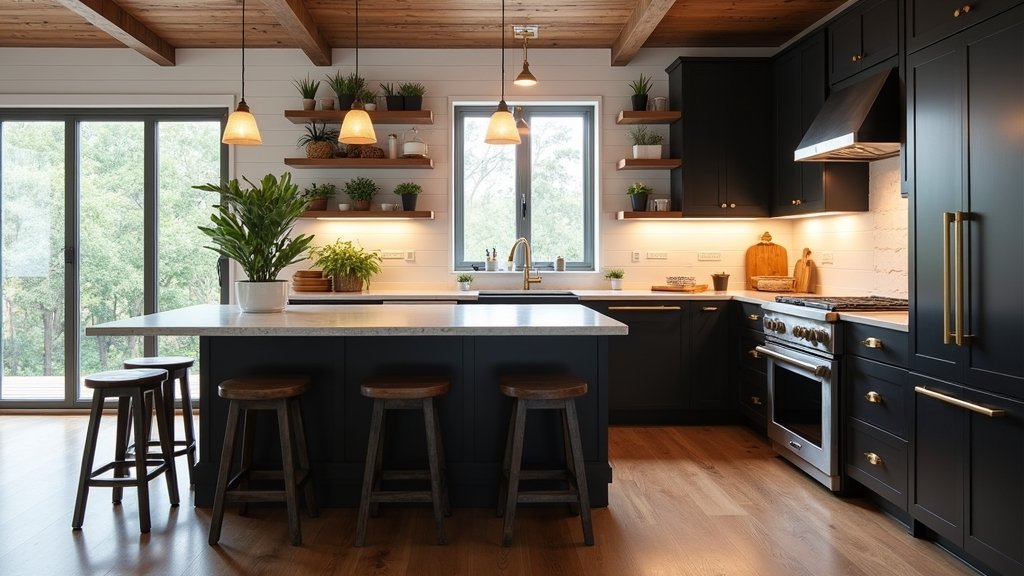 modern farmhouse black cabinets