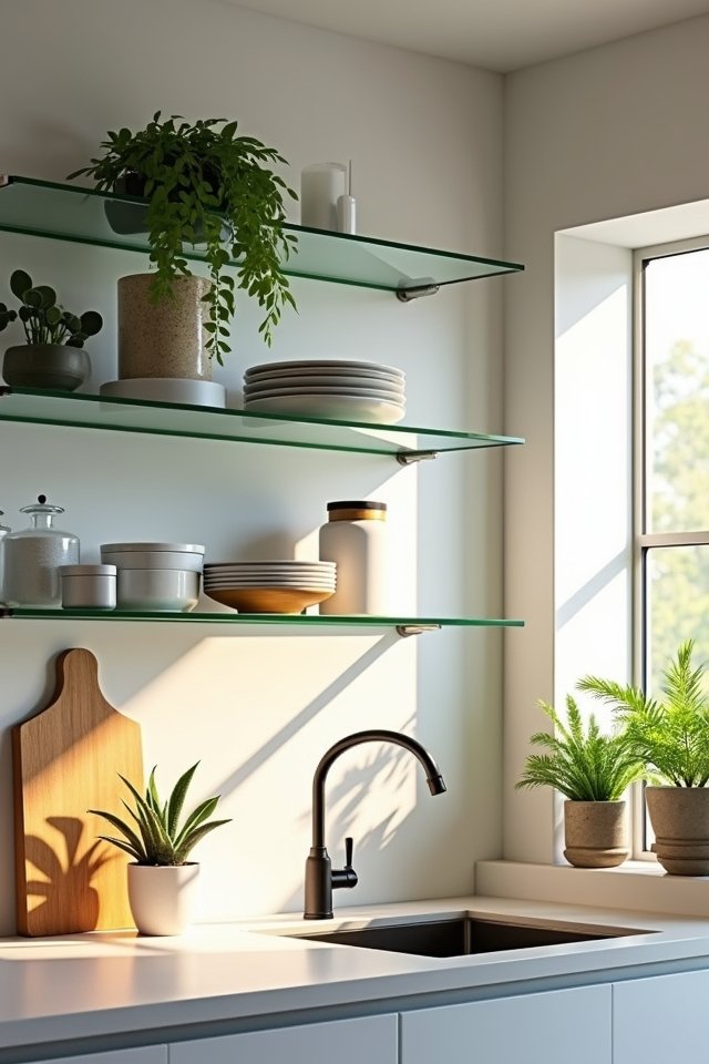 modern glass floating shelves