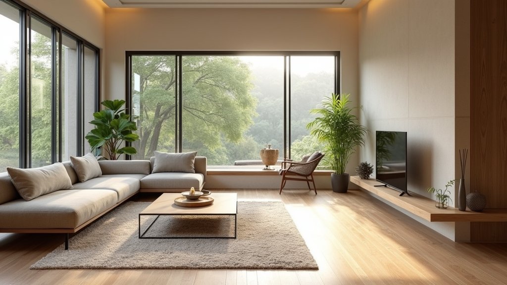 modern japandi living room flooring